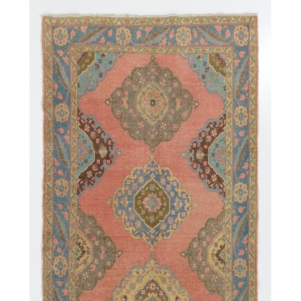 Vintage Handmade Turkish Oushak Runner Rug for Hallway