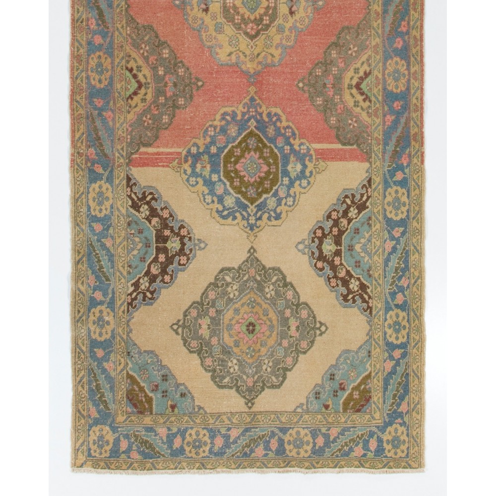 Vintage Handmade Turkish Oushak Runner Rug for Hallway