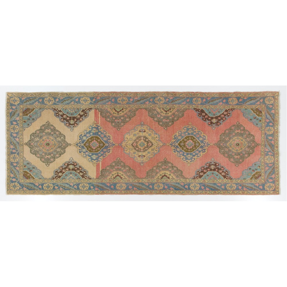 Vintage Handmade Turkish Oushak Runner Rug for Hallway