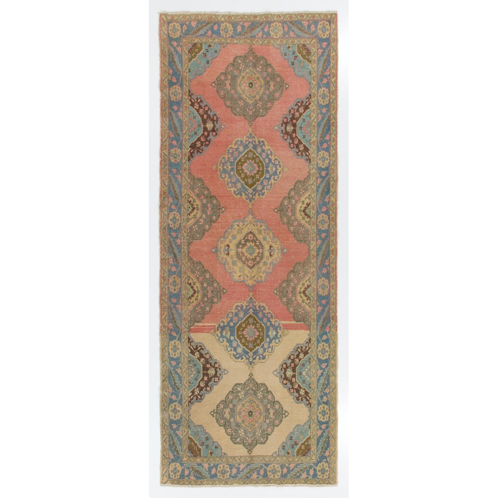 Vintage Handmade Turkish Oushak Runner Rug for Hallway