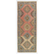 Vintage Handmade Turkish Oushak Runner Rug for Hallway
