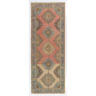 Vintage Handmade Turkish Oushak Runner Rug for Hallway