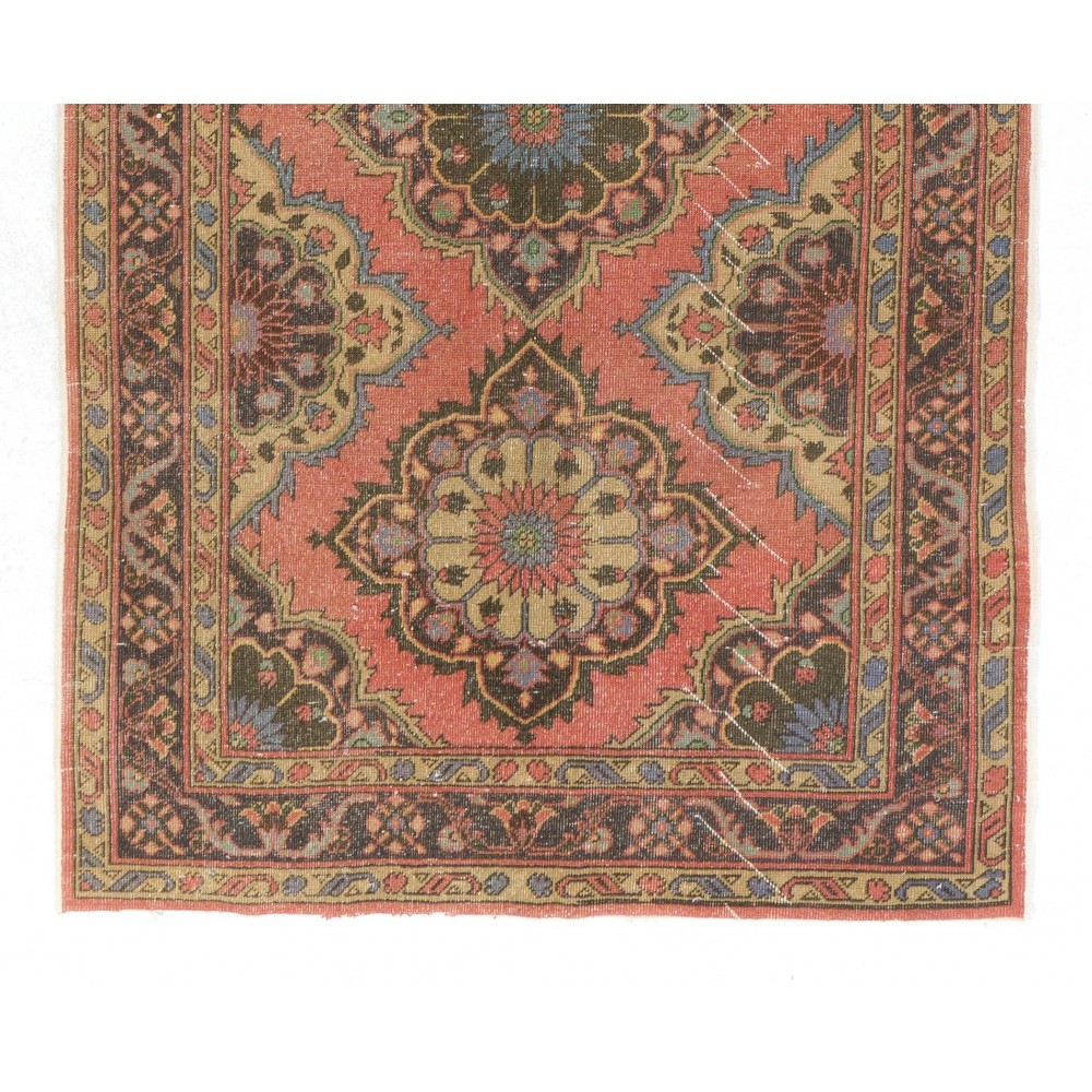 Vintage Central Anatolian Village Runner Rug. Handmade Carpet for Hallway