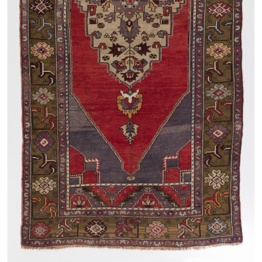 Vintage Anatolian Village Rug, Traditional Wool Oriental Rug in Red and Blue