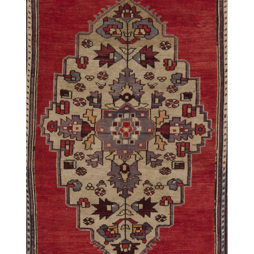 Vintage Anatolian Village Rug, Traditional Wool Oriental Rug in Red and Blue