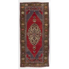 Vintage Anatolian Village Rug, Traditional Wool Oriental Rug in Red and Blue
