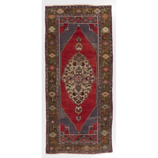 Vintage Anatolian Village Rug, Traditional Wool Oriental Rug in Red and Blue
