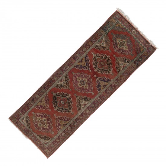 Hand-Knotted Vintage Anatolian Runner Rug. Tribal Style Hallway Runner Hand-Knotted Vintage Anatolian Runner Rug. Tribal Style Hallway Runner