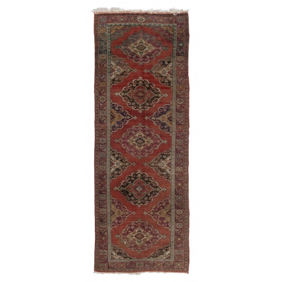 Hand-Knotted Vintage Anatolian Runner Rug. Tribal Style Hallway Runner