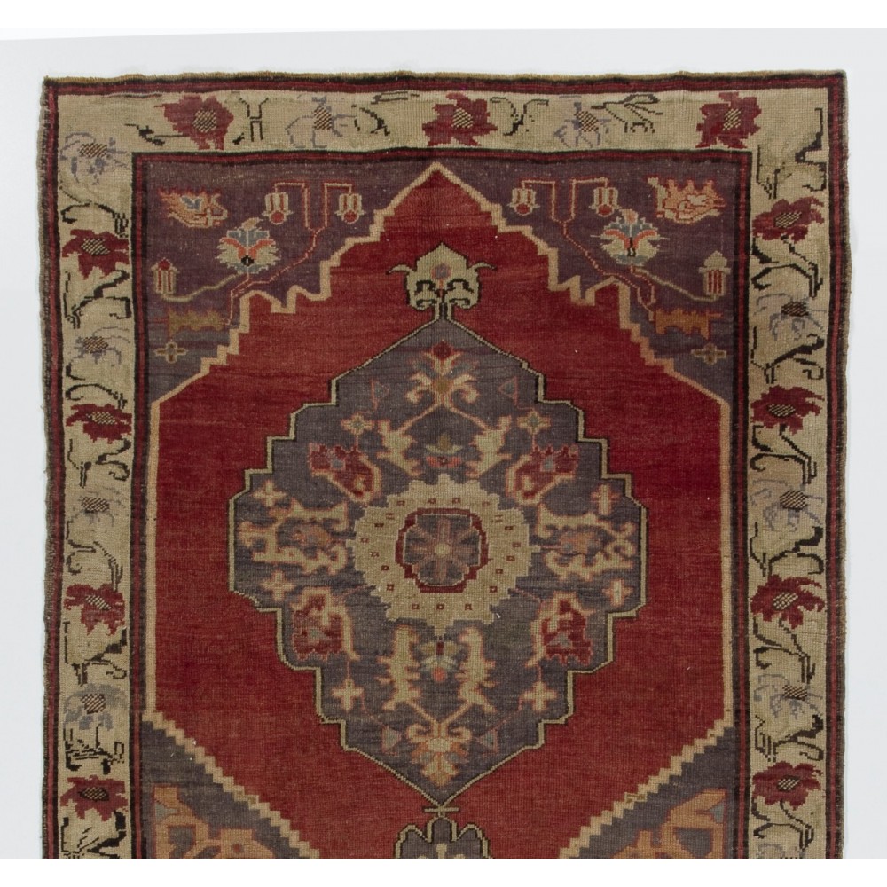 Vintage Rug from a Turkish Village. 100% Soft Wool. Red, Gray, Beige
