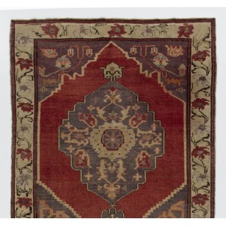 Vintage Rug from a Turkish Village. 100% Soft Wool. Red, Gray, Beige