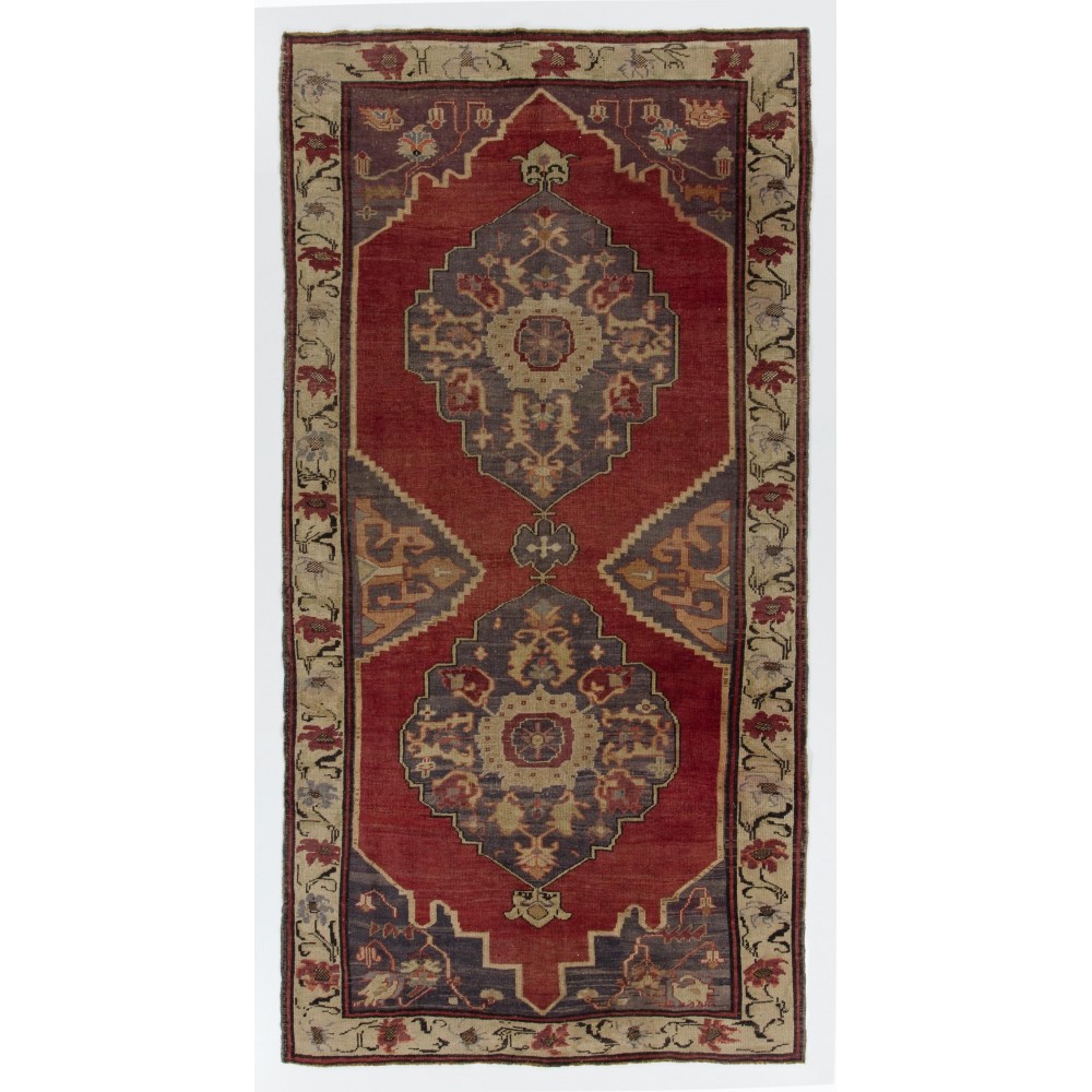 Vintage Rug from a Turkish Village. 100% Soft Wool. Red, Gray, Beige