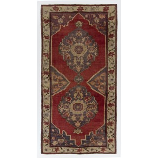 Vintage Rug from a Turkish Village. 100% Soft Wool. Red, Gray, Beige