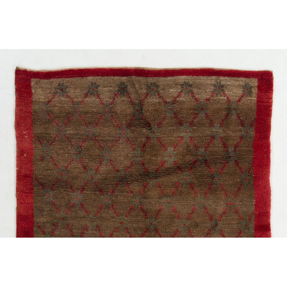 Vintage Handmade Camel & Red Wool Tulu Rug with Floral Lattice Design