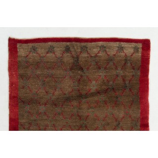 Vintage Handmade Camel & Red Wool Tulu Rug with Floral Lattice Design