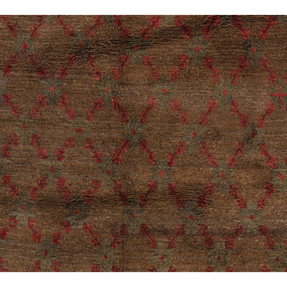 Vintage Handmade Camel & Red Wool Tulu Rug with Floral Lattice Design