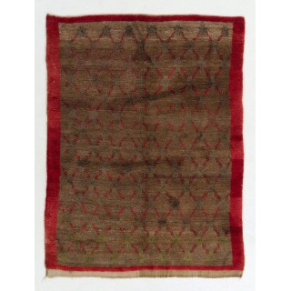 Vintage Handmade Camel & Red Wool Tulu Rug with Floral Lattice Design
