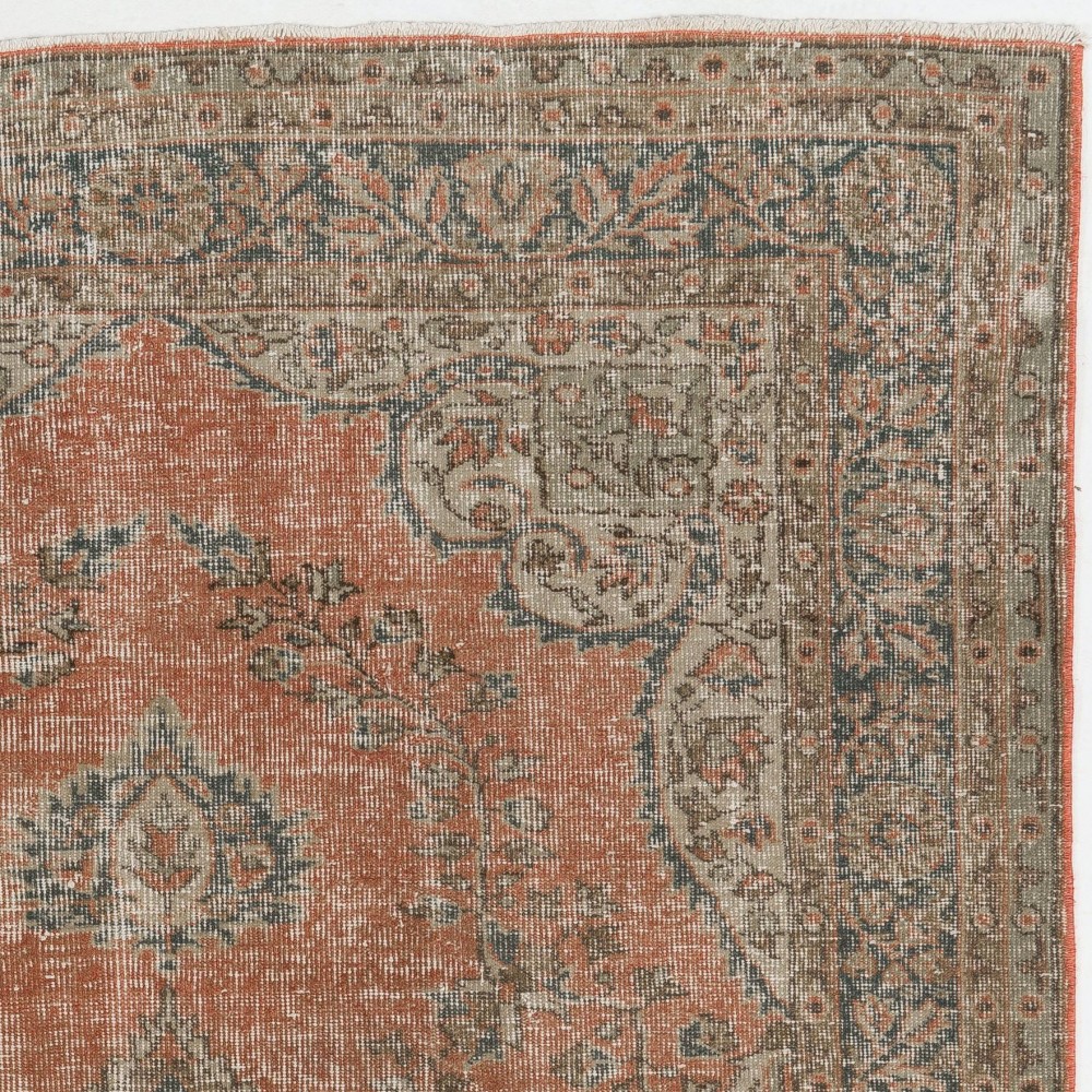 One-of-a-Kind Fine Vintage Handmade Turkish Rug in Terracotta color