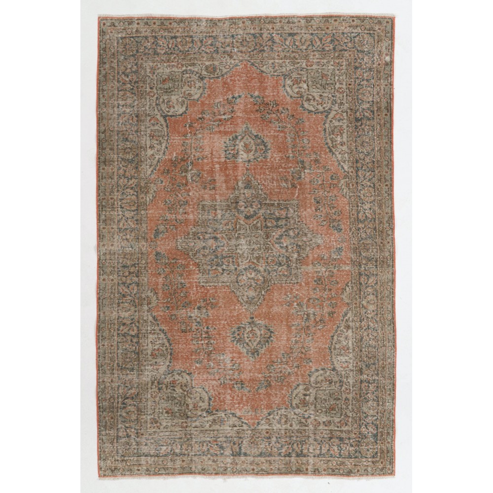 One-of-a-Kind Fine Vintage Handmade Turkish Rug in Terracotta color