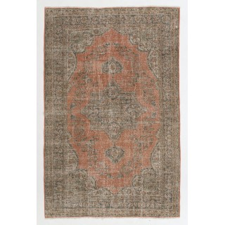 One-of-a-Kind Fine Vintage Handmade Turkish Rug in Terracotta color