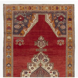 One-of-a-Kind Vintage Handmade Turkish Rug in Red, Indigo and Marigold One-of-a-Kind Vintage Handmade Turkish Rug in Red, Indigo and Marigold