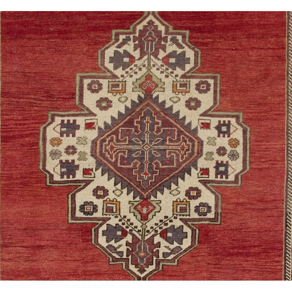 One-of-a-Kind Vintage Handmade Turkish Rug in Red, Indigo and Marigold