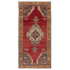 One-of-a-Kind Vintage Handmade Turkish Rug in Red, Indigo and Marigold