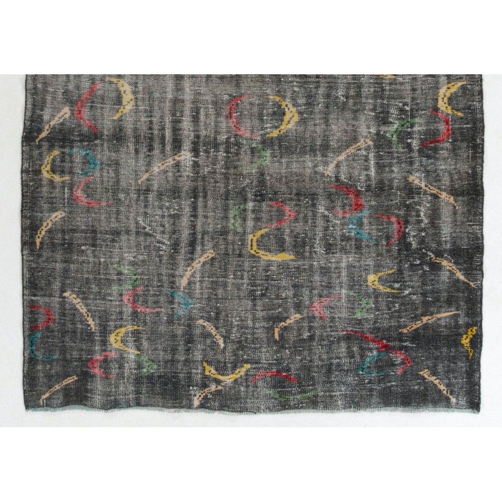 Vintage Hand-knotted Turkish Zeki Muren Rug with Boomerang-shaped figures