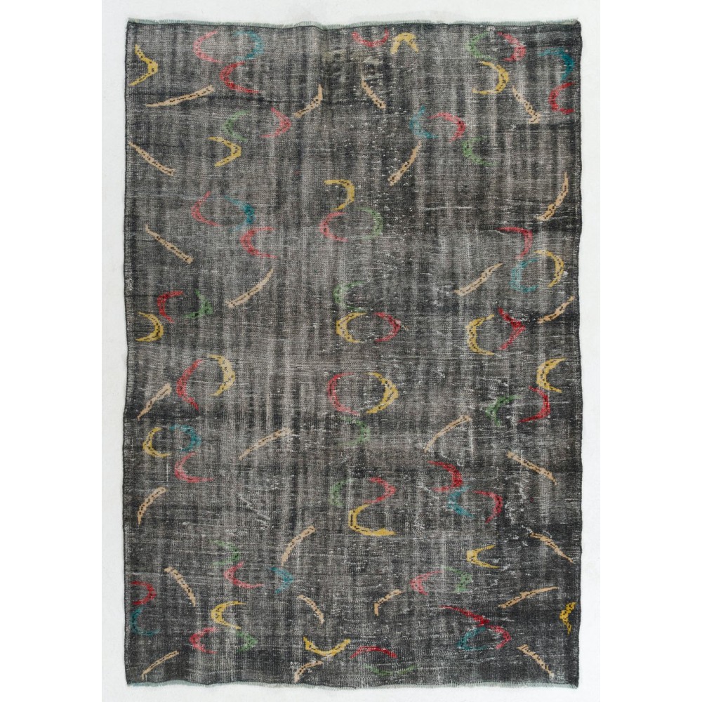 Vintage Hand-knotted Turkish Zeki Muren Rug with Boomerang-shaped figures