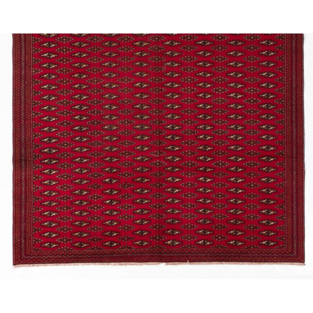 Fine Vintage Handmade Turkoman Rug from Central Asia. Wool Carpet in Red Color