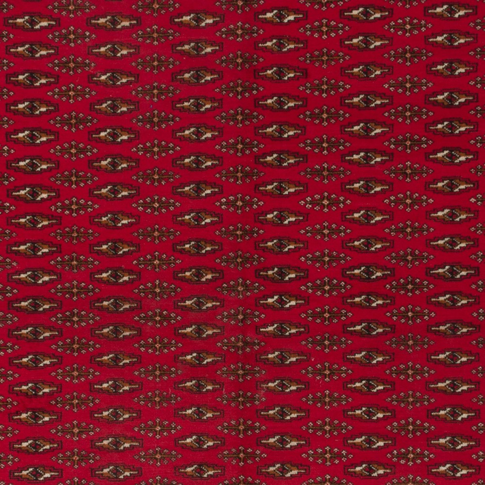 Fine Vintage Handmade Turkoman Rug from Central Asia. Wool Carpet in Red Color