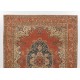 Room Size Vintage Hand Knotted Turkish Rug in Red with Floral Design