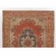 Room Size Vintage Hand Knotted Turkish Rug in Red with Floral Design