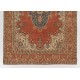 Room Size Vintage Hand Knotted Turkish Rug in Red with Floral Design