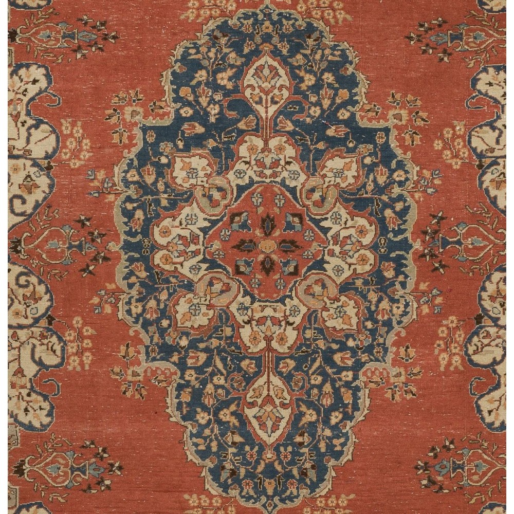 Room Size Vintage Hand Knotted Turkish Rug in Red with Floral Design