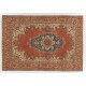 Room Size Vintage Hand Knotted Turkish Rug in Red with Floral Design