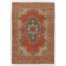 Room Size Vintage Hand Knotted Turkish Rug in Red with Floral Design