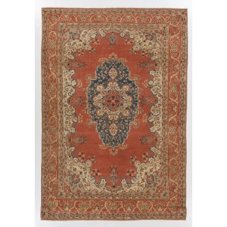Room Size Vintage Hand Knotted Turkish Rug in Red with Floral Design