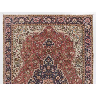 Room-Size Vintage Hand Knotted Floral Turkish Rug in Red and Blue with Wool Pile Room-Size Vintage Hand Knotted Floral Turkish Rug in Red and Blue with Wool Pile