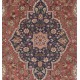 Room-Size Vintage Hand Knotted Floral Turkish Rug in Red and Blue with Wool Pile