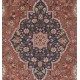 Room-Size Vintage Hand Knotted Floral Turkish Rug in Red and Blue with Wool Pile