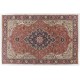 Room-Size Vintage Hand Knotted Floral Turkish Rug in Red and Blue with Wool Pile