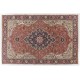 Room-Size Vintage Hand Knotted Floral Turkish Rug in Red and Blue with Wool Pile