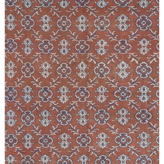 Vintage Hand Knotted Oushak Rug in Red and Blue with Wool Pile