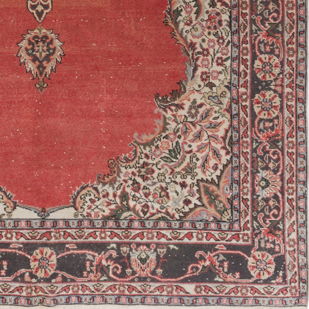 Vintage Handmade Turkish Red Large Area Rug with Medallion Design