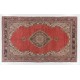 Vintage Handmade Turkish Red Large Area Rug with Medallion Design