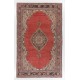 Vintage Handmade Turkish Red Large Area Rug with Medallion Design