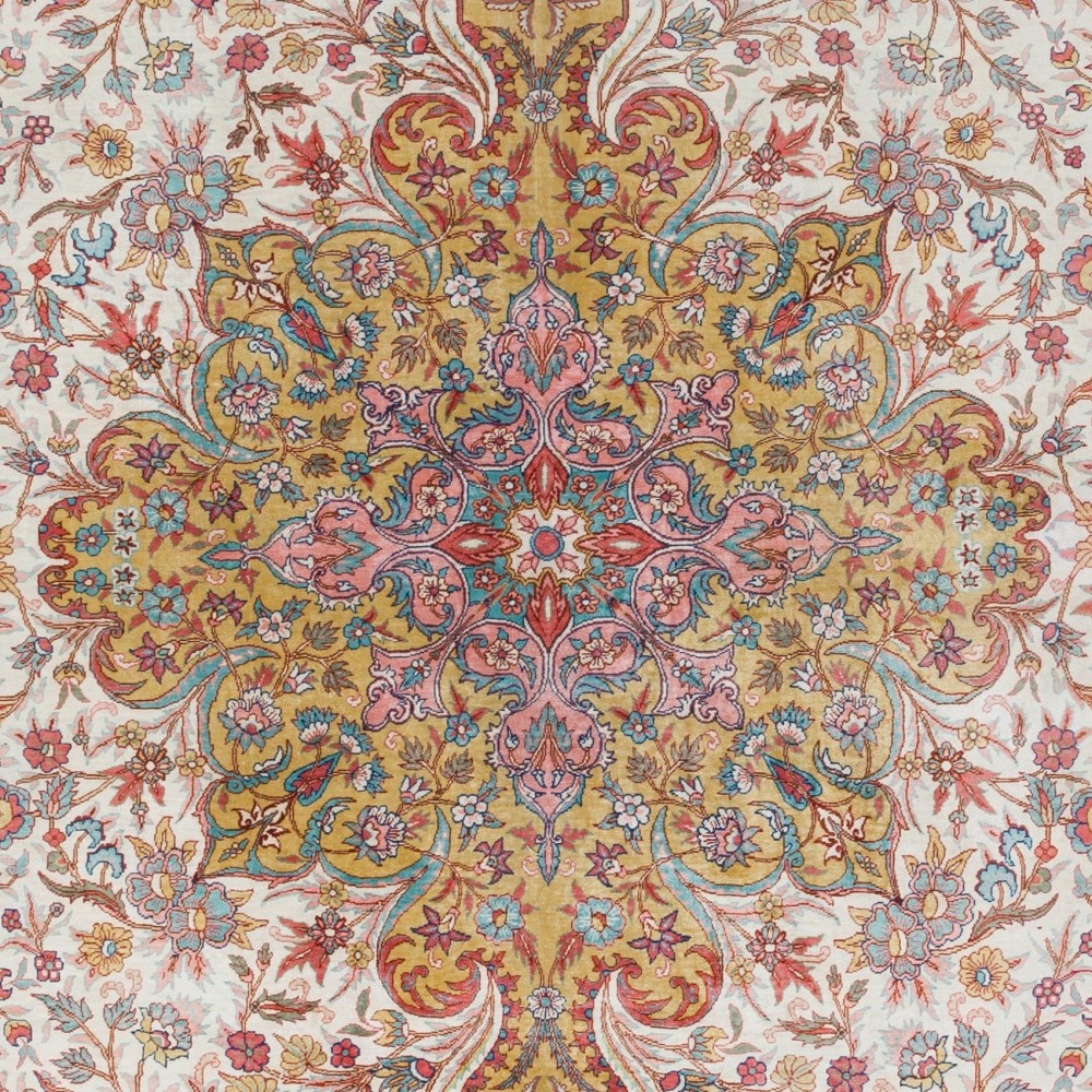 Fine Vintage Handmade Silk Turkish Kayseri Rug