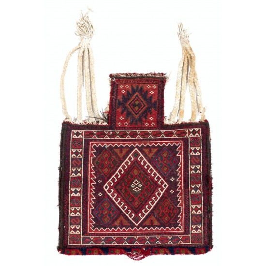 Rare Vintage Turkish Salt Bag. Decorative Handmade Wall Hanging in Red