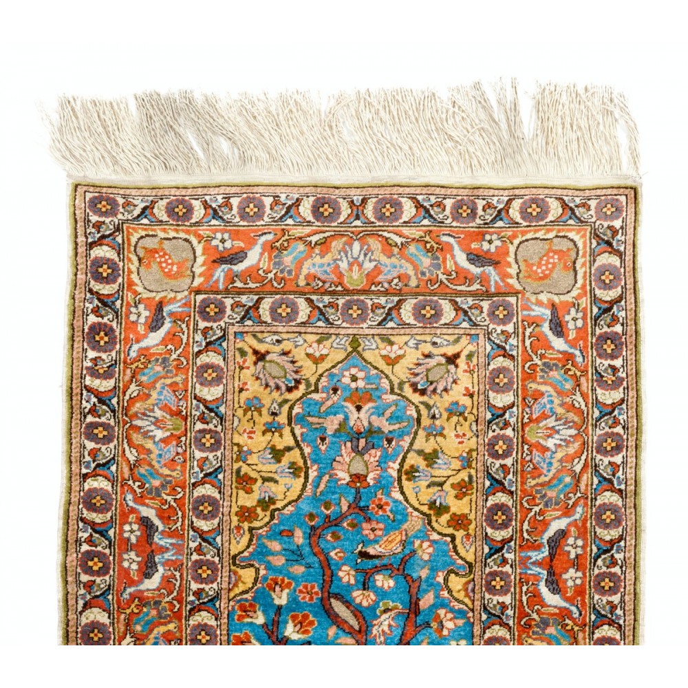 Fine Silk & Metal Thread Pictorial Rug. Vintage Turkish Kyseri Wall Hanging. Pictorial Tapestry